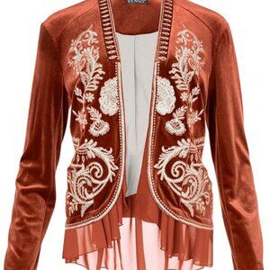 Venus Women’s Velvet Bolero Jacket Embroidered Size Large Chasing Unicorn Dupe